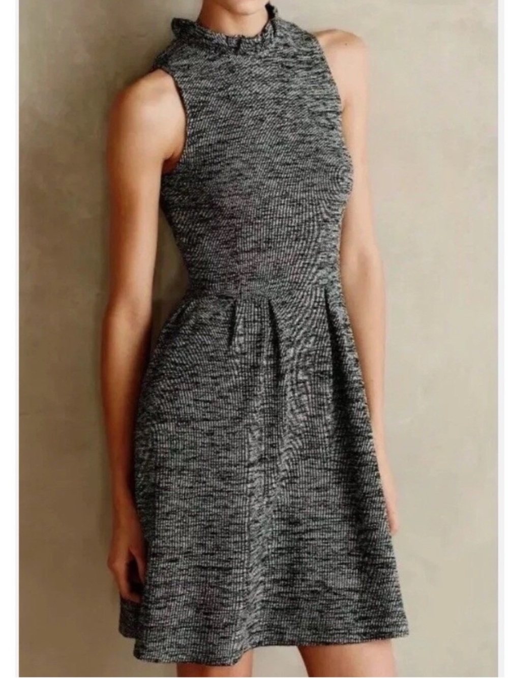 Ganni Anthropologie Sleeveless Mock Neck Textured Knit Dress - Gray size Small
